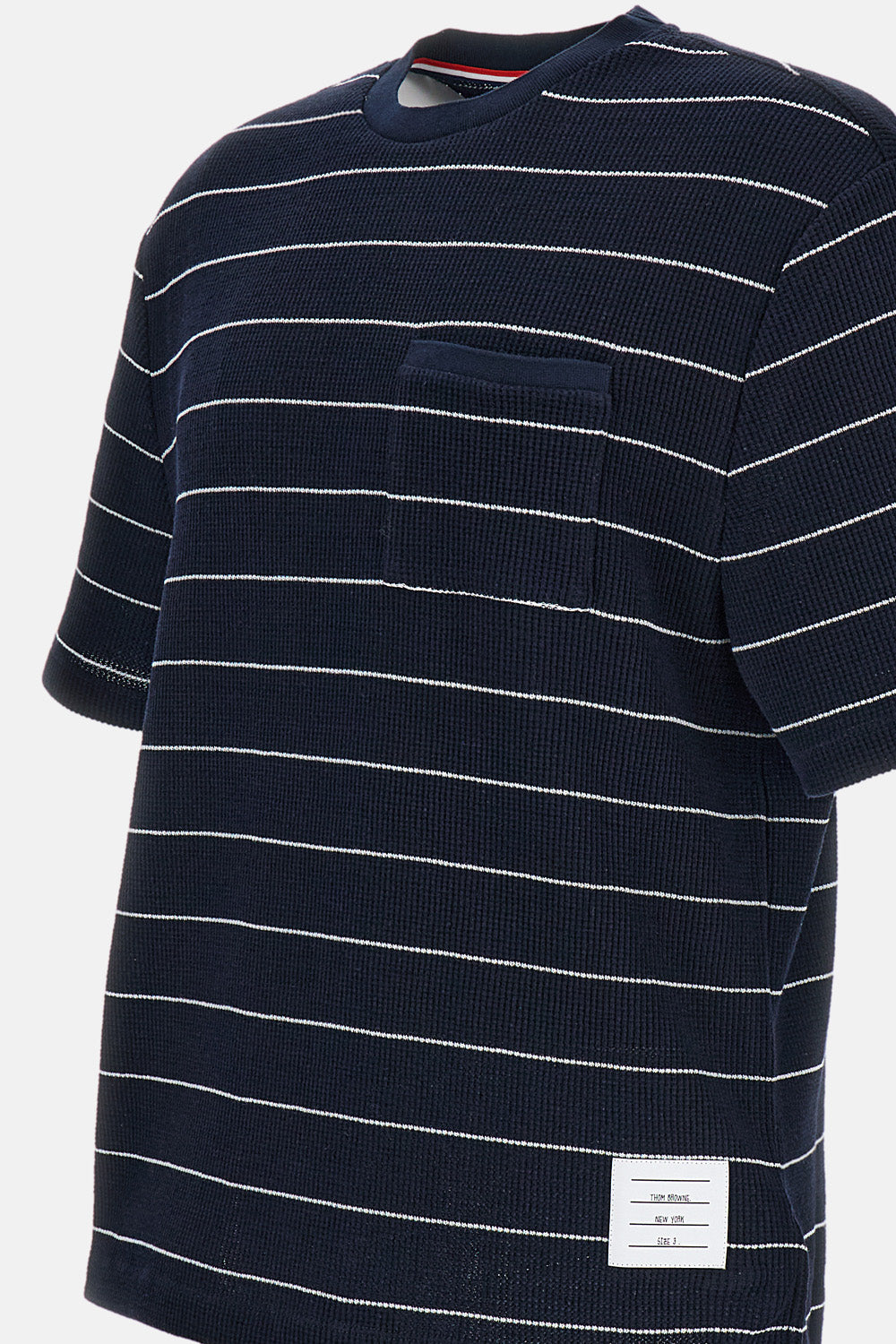 Thom Browne Men Short Sleeve Tee In Textured Stripe Waffle THOM BROWNE
