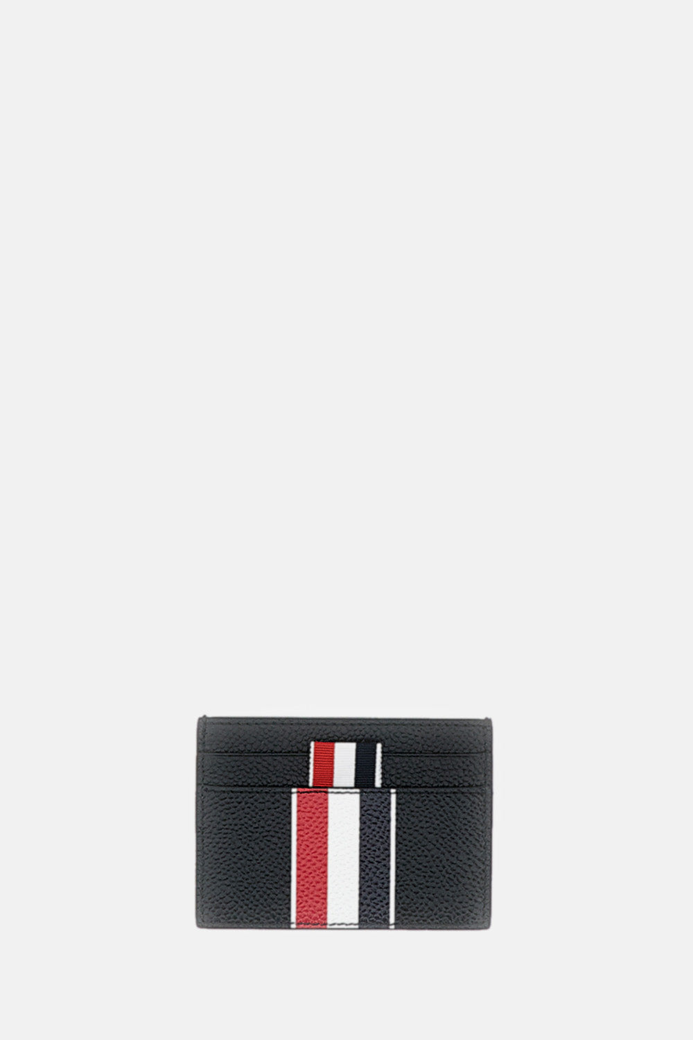 Thom Browne Men Double Sided Card Holder W/ Rwb Stripe In Pebble Grain Leather THOM BROWNE