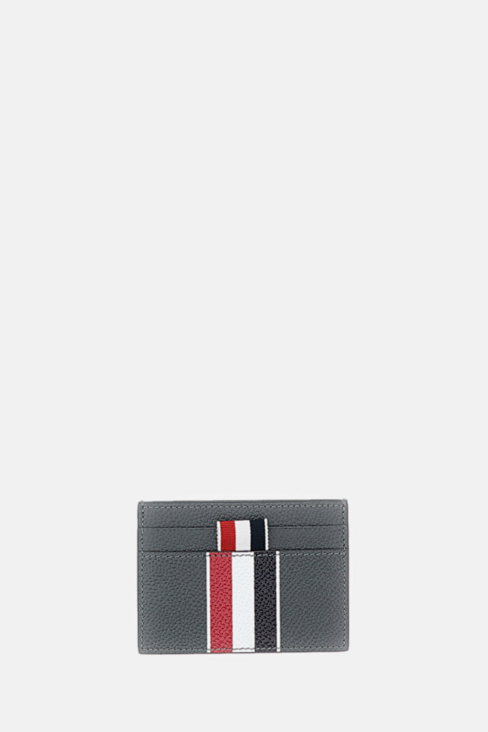 Thom Browne Men Double Sided Card Holder W/ Rwb Stripe In Pebble Grain Leather THOM BROWNE