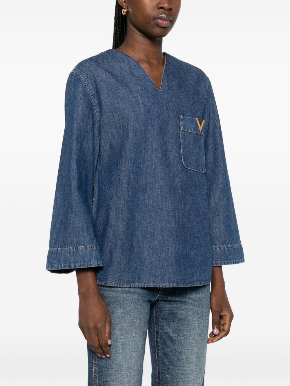 Valentino Women Vlogo Signature Denim Blouse VALENTINO