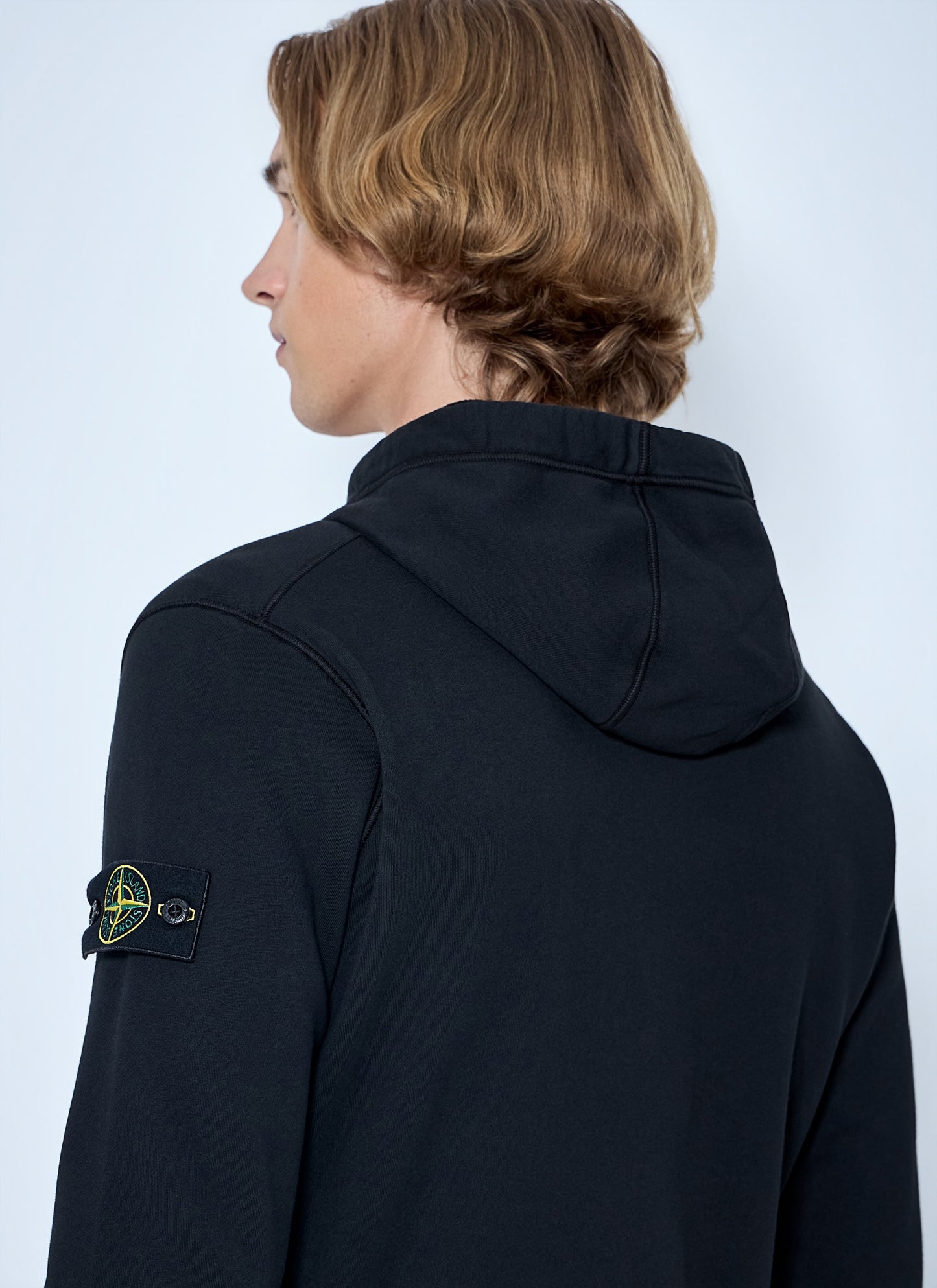 Stone Island Men Zip-Up Hoodie With Sleeve Patch