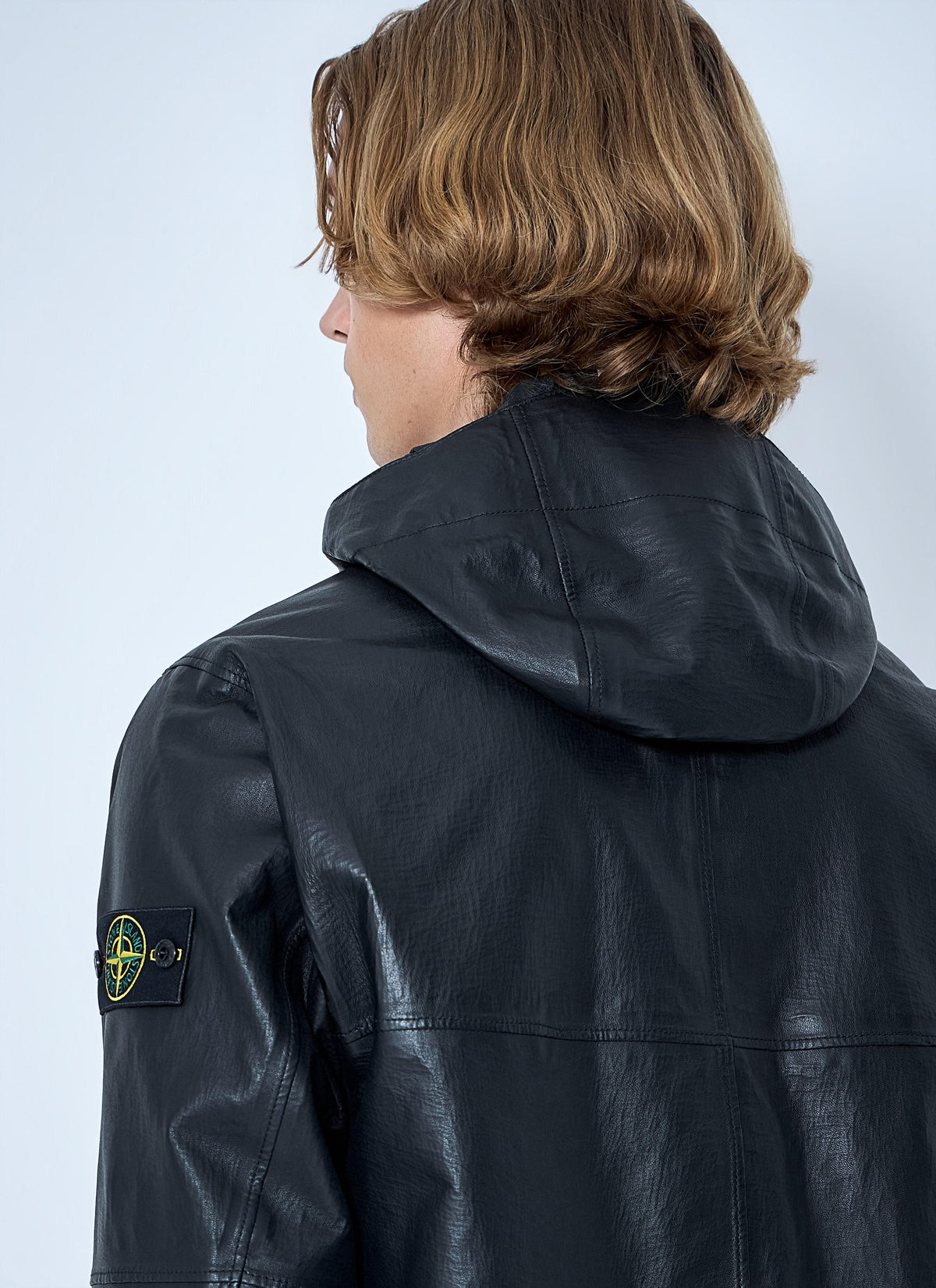 Stone Island Men Hooded Leather Jacket STONE ISLAND