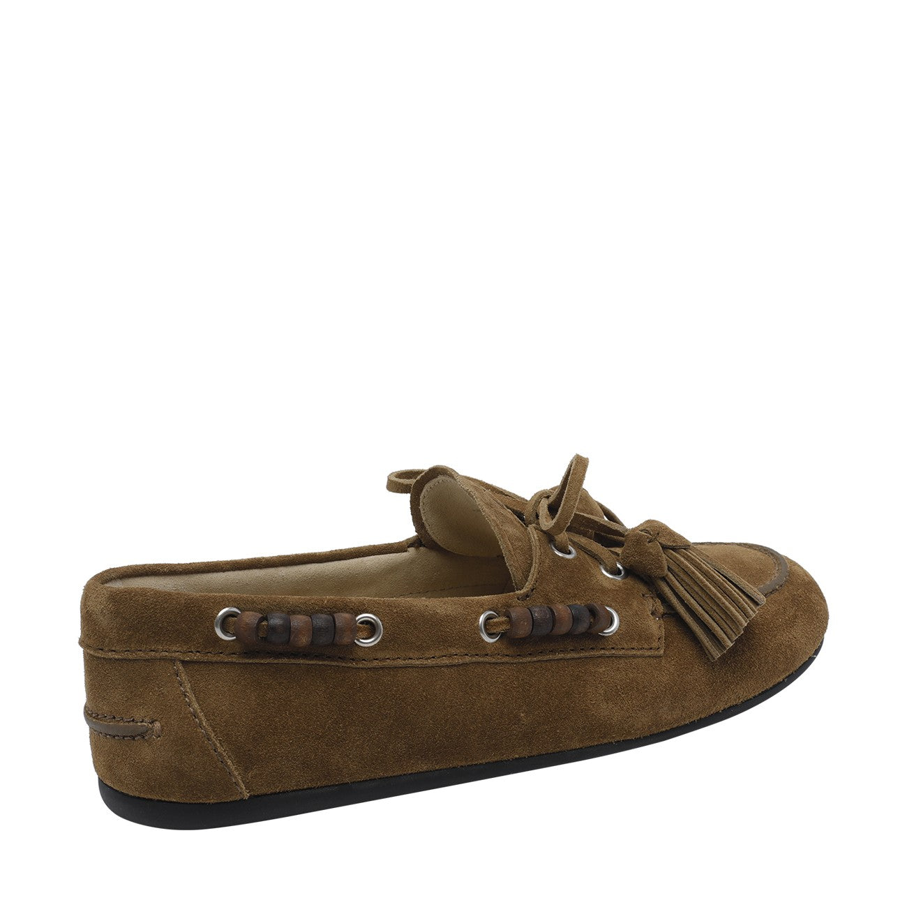 Miu Miu Women Suede Deck Loafers With Tassels And Miu Miu Logo MIU MIU