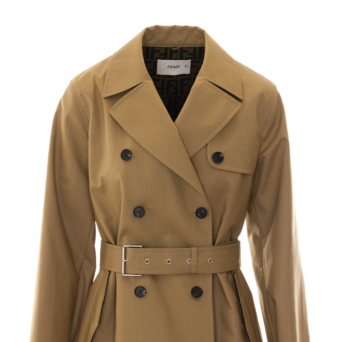 Fendi Women Trench Coat With Mackintosh Fabric And Ff Zucca Motif FENDI