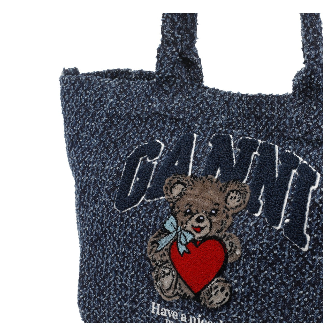 Ganni Women Tweed Denim Small Bear Tote GANNI