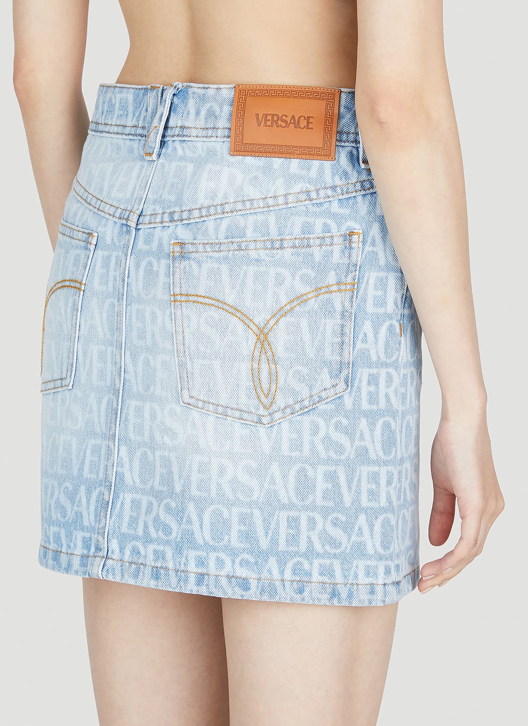 Versace Women Denim Jacquard Mini Skirt VERSACE