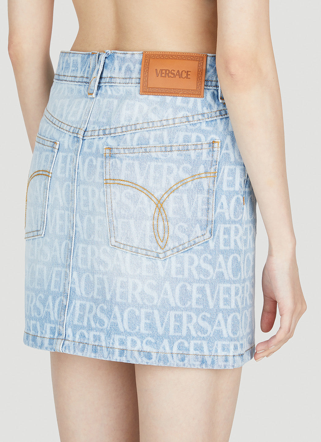 Versace Women Denim Jacquard Mini Skirt VERSACE