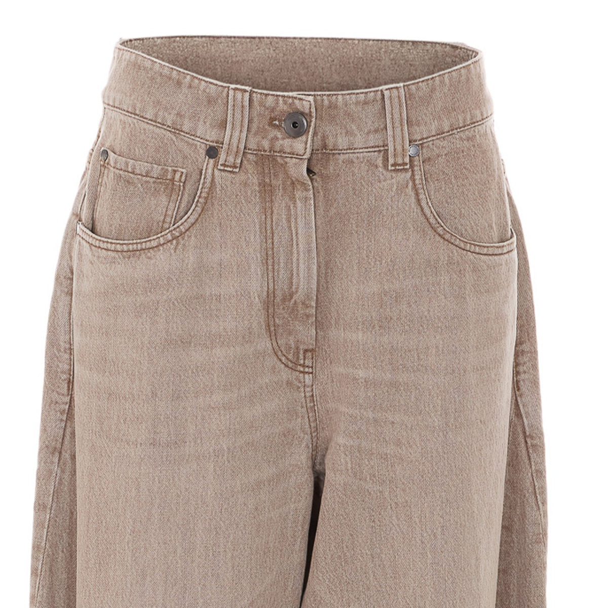 Brunello Cucinelli Women Wide Jeans In Authentic Denim With Monile BRUNELLO CUCINELLI