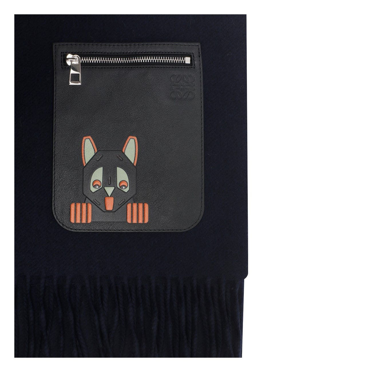 Loewe Women Wool And Cashmere Scarf With Anagram And Cat Embossed Pocket LOEWE