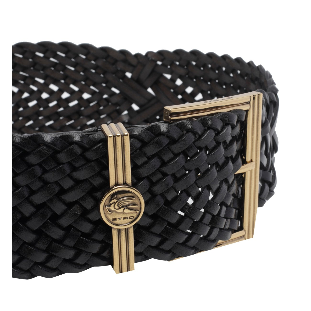 Etro Women Woven Leather With Coin Buckle Belt ETRO