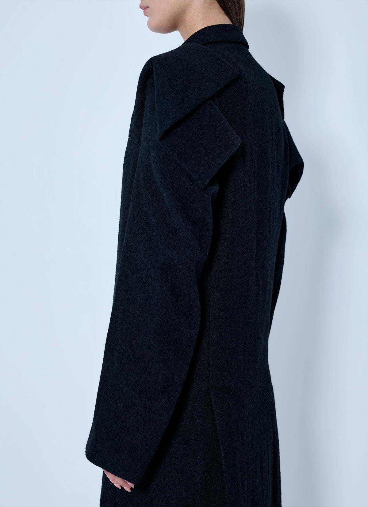Yohji Yamamoto Women Shrink Serge Paneled Shoulder Long Coat YOHJI YAMAMOTO