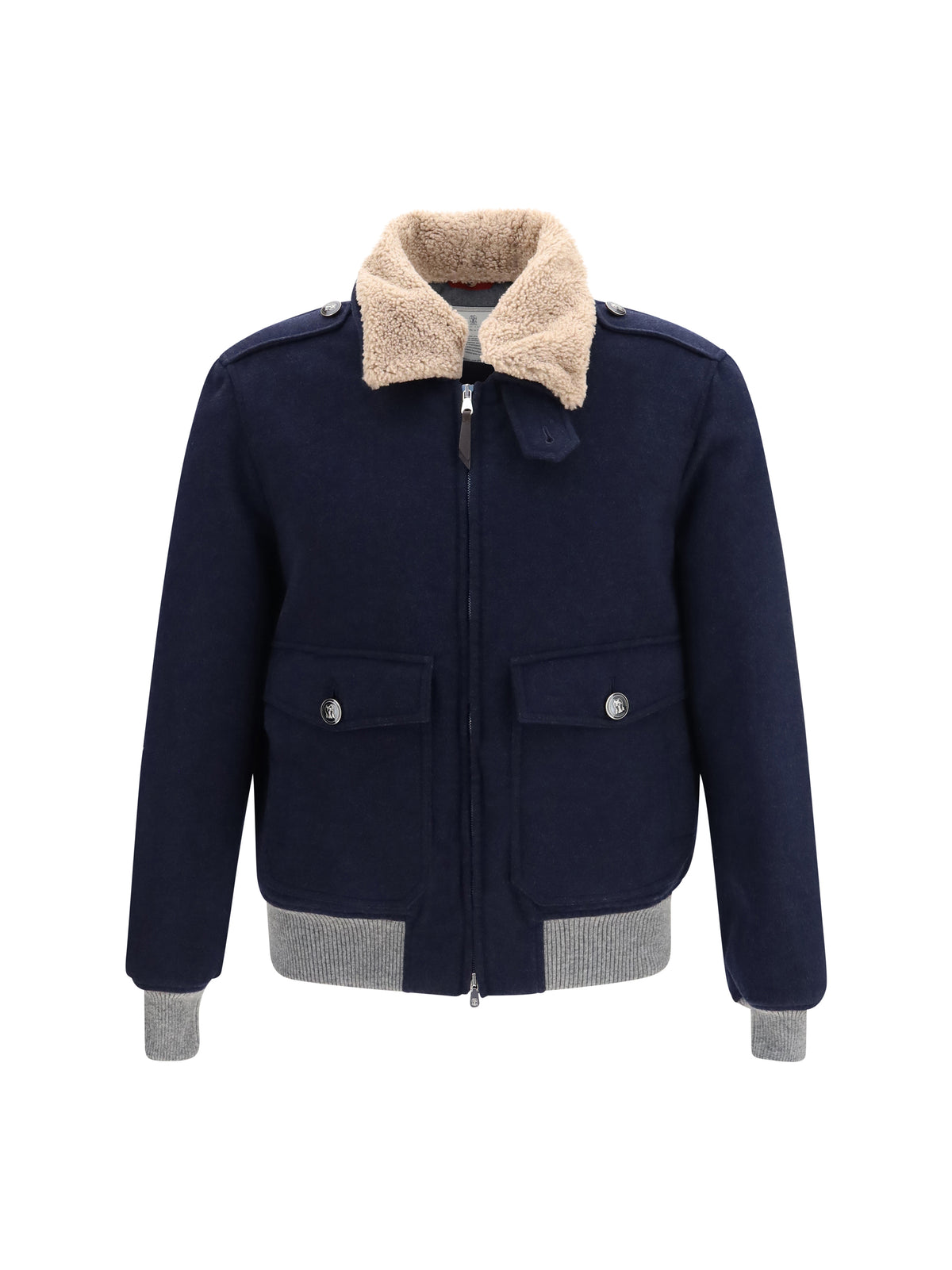 Brunello Cucinelli Men Cashmere Beaver Jacket With Shearling Collar BRUNELLO CUCINELLI