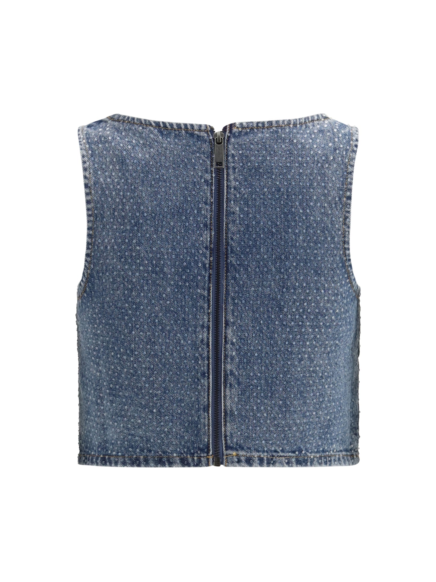 Self-Portrait Women Rhinestone Denim Crop Top SELF-PORTRAIT