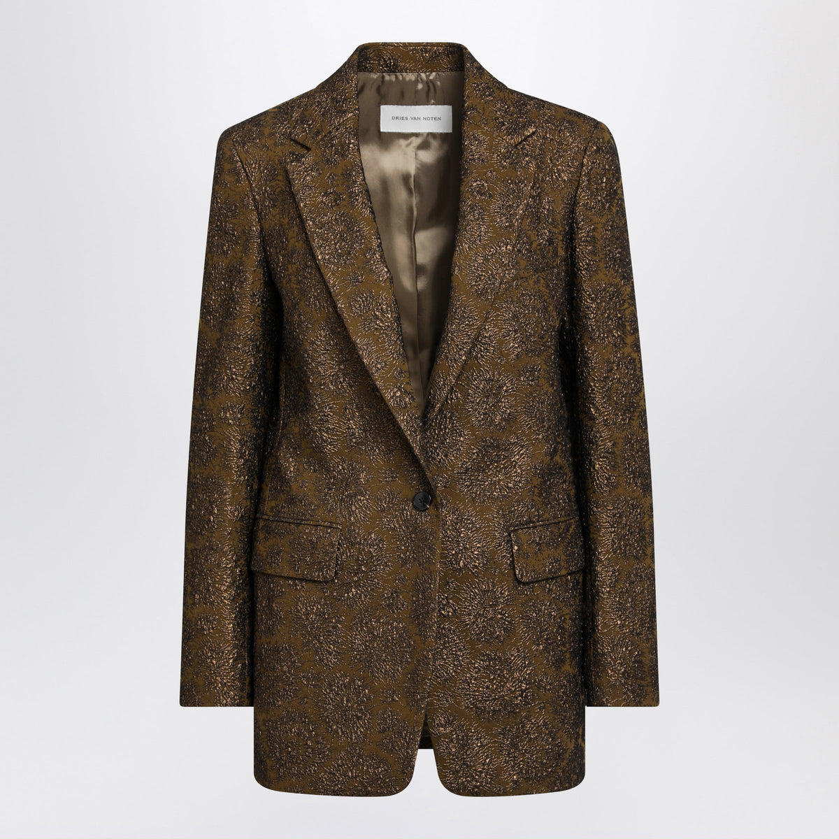 Dries Van Noten Khaki Single-Breasted Jacket With Floral Jacquard Pattern Women DRIES VAN NOTEN