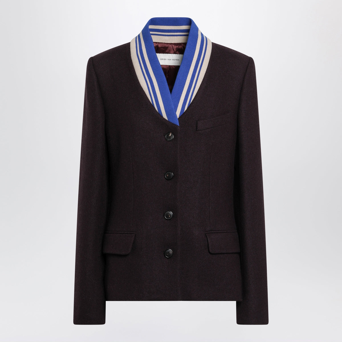 Dries Van Noten Aubergine Jacket With Striped Shawl Collar Women DRIES VAN NOTEN