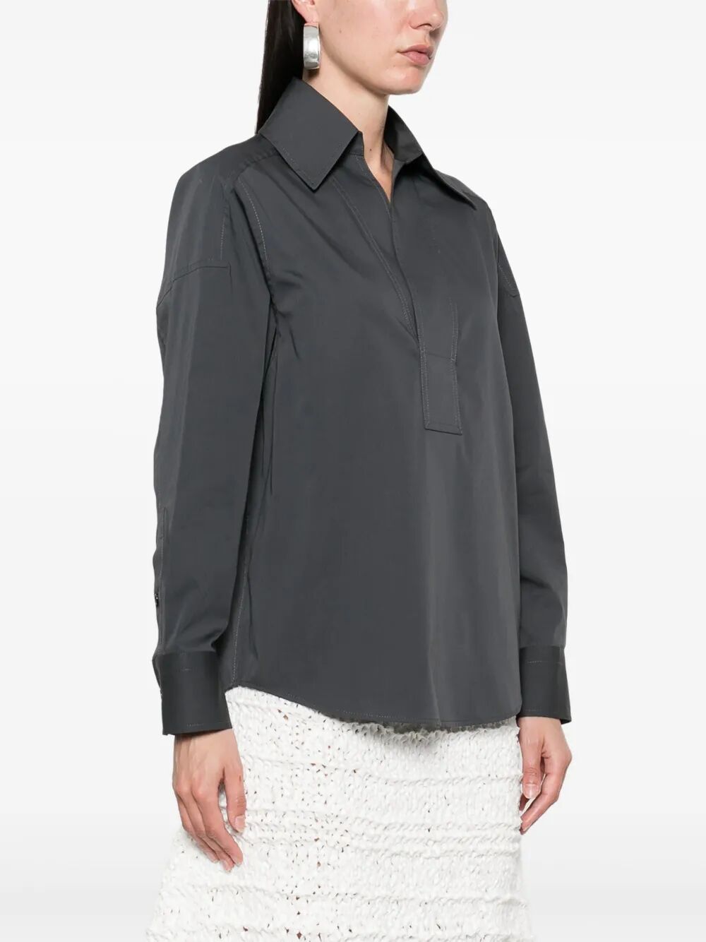 Bottega Veneta Women V-Neck Cotton Shirt BOTTEGA VENETA
