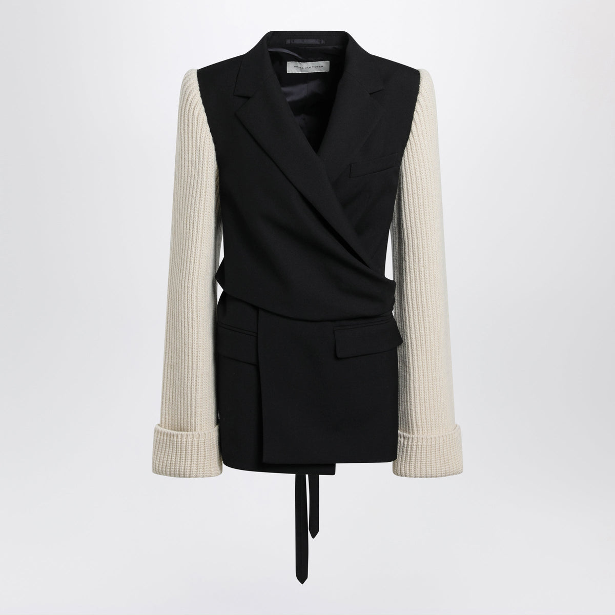 Dries Van Noten Black/White Jacket With Ribbed Knit Sleeves Women DRIES VAN NOTEN