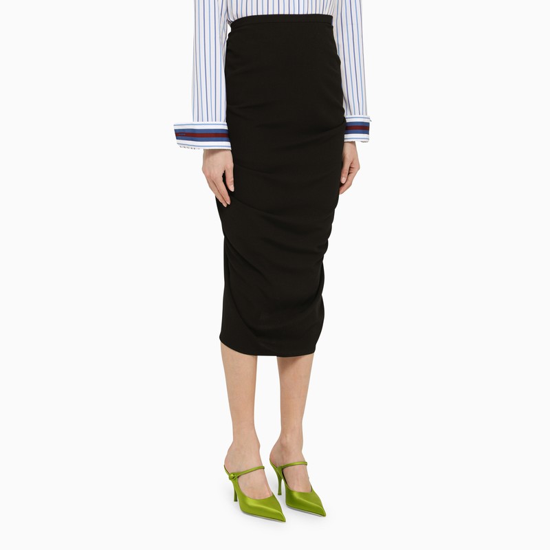 Dries Van Noten Black Draped Midi Skirt In Wool Blend Women