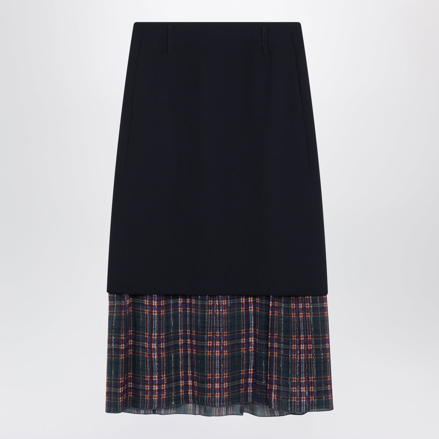 Dries Van Noten Navy Blue Midi Skirt With Check Insert Women DRIES VAN NOTEN