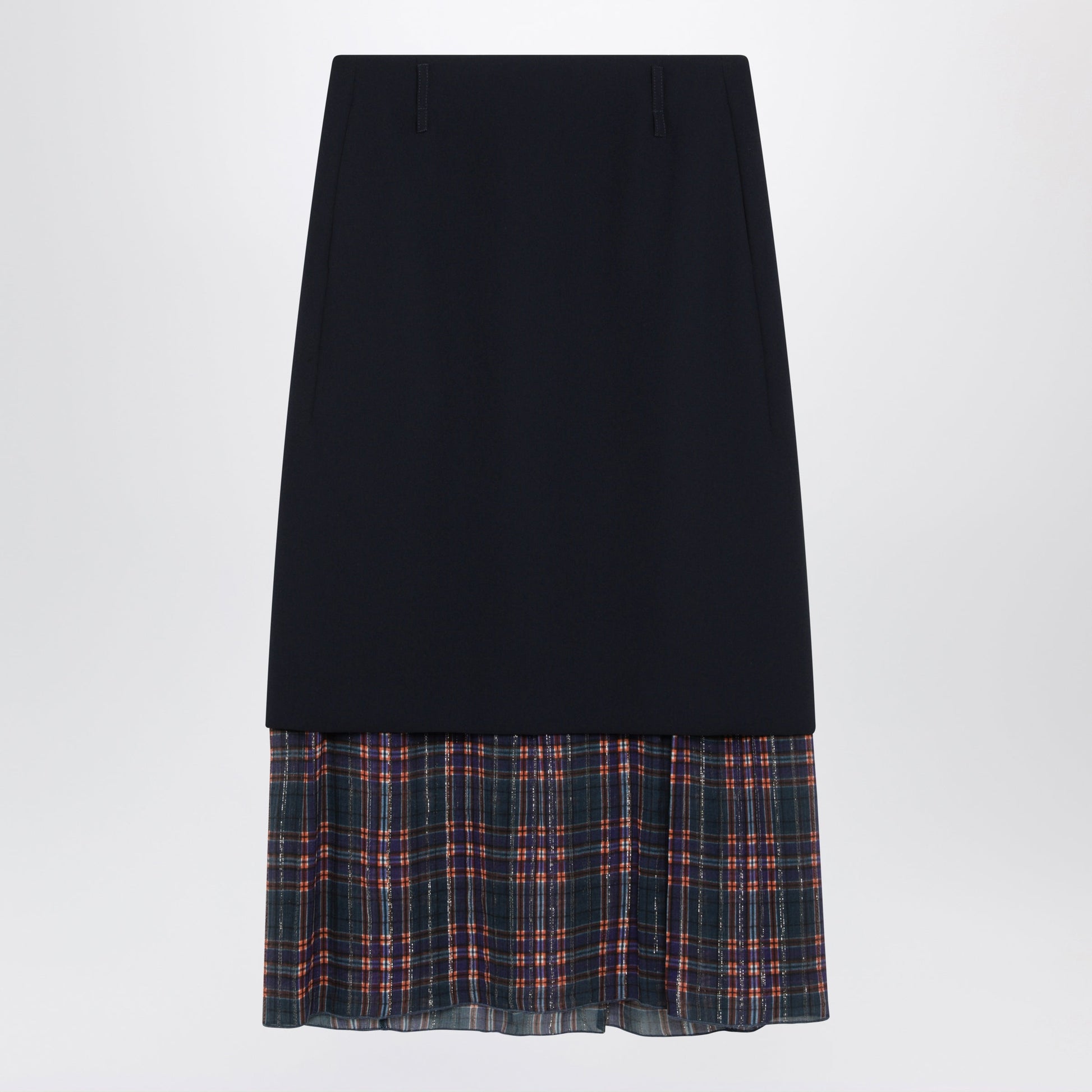 Dries Van Noten Navy Blue Midi Skirt With Check Insert Women DRIES VAN NOTEN