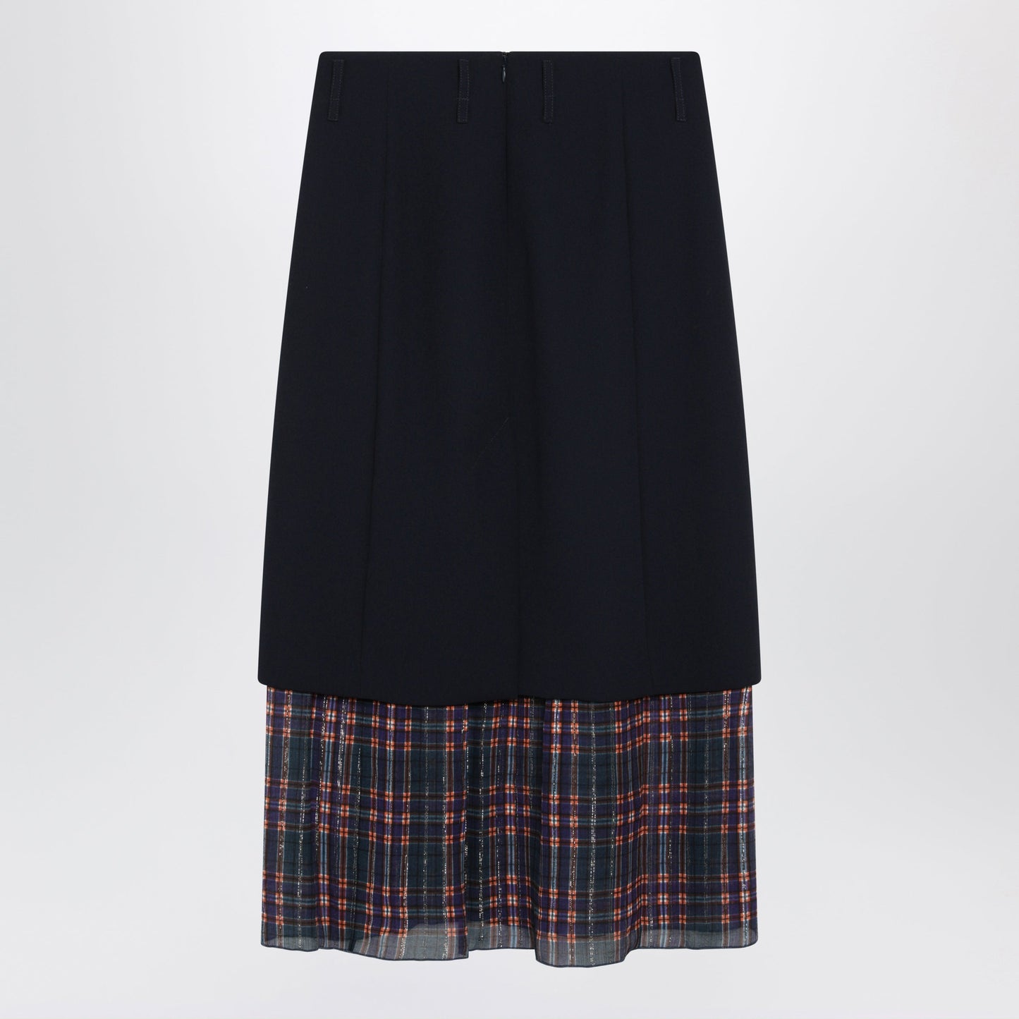 Dries Van Noten Navy Blue Midi Skirt With Check Insert Women DRIES VAN NOTEN