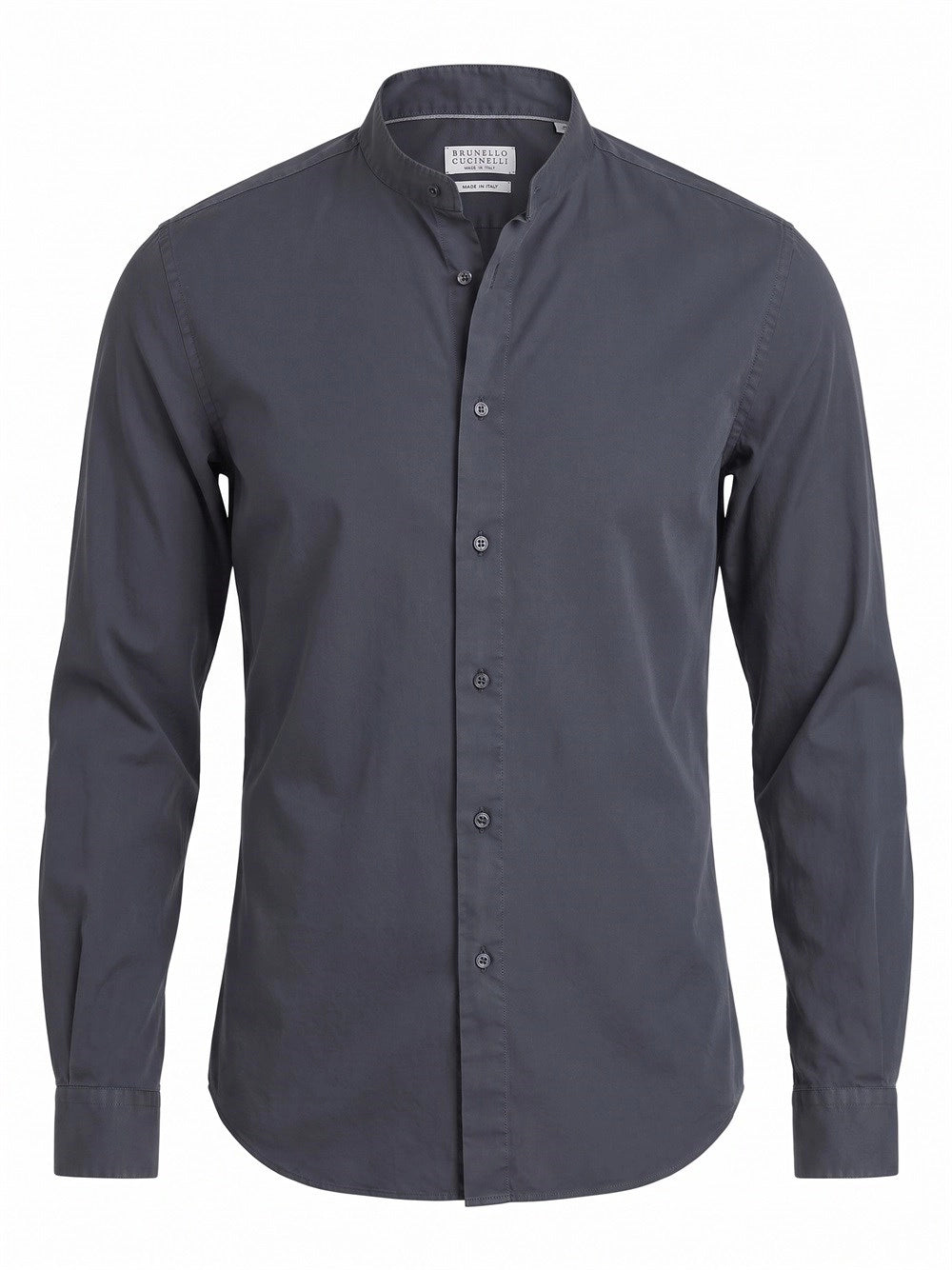 Brunello Cucinelli Men Garment-Dyed Twill Shirt With Mandarin Collar BRUNELLO CUCINELLI