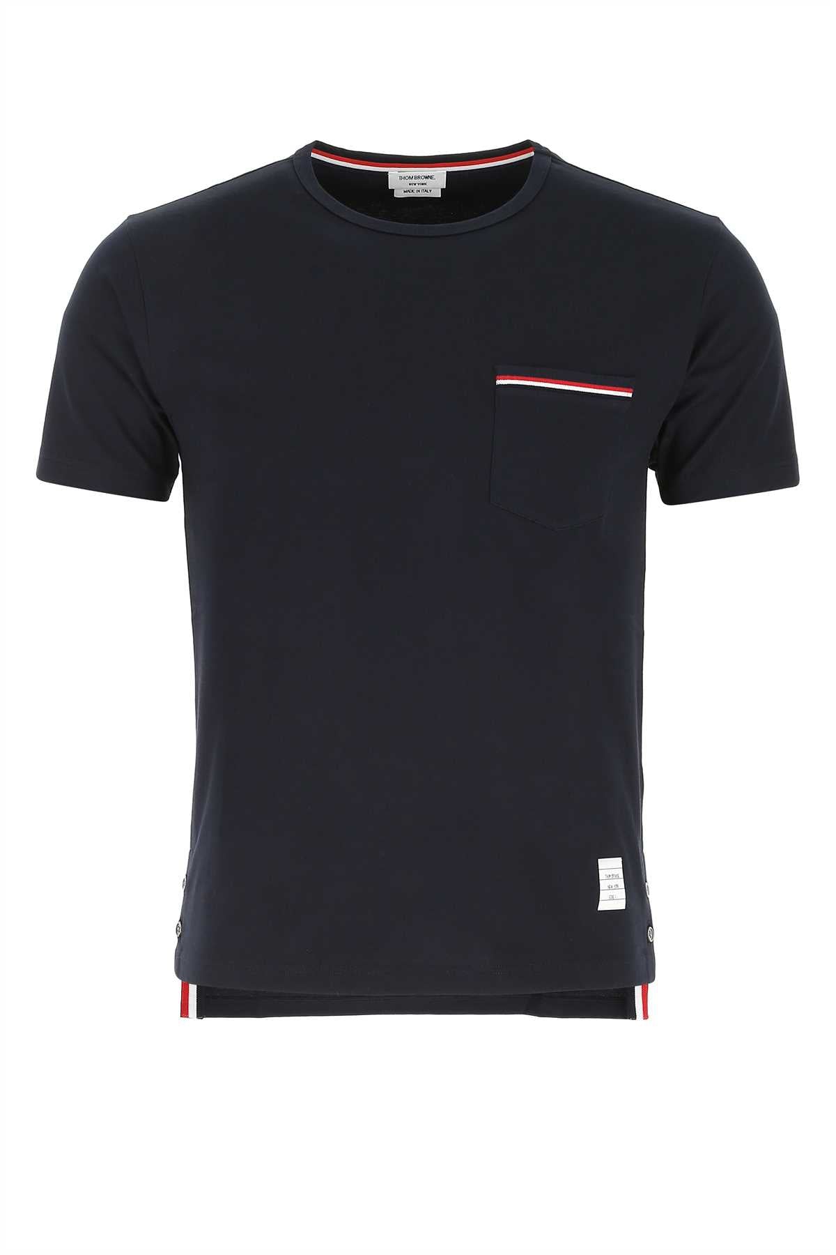 Thom Browne Men Midnight Blue Cotton T-Shirt THOM BROWNE