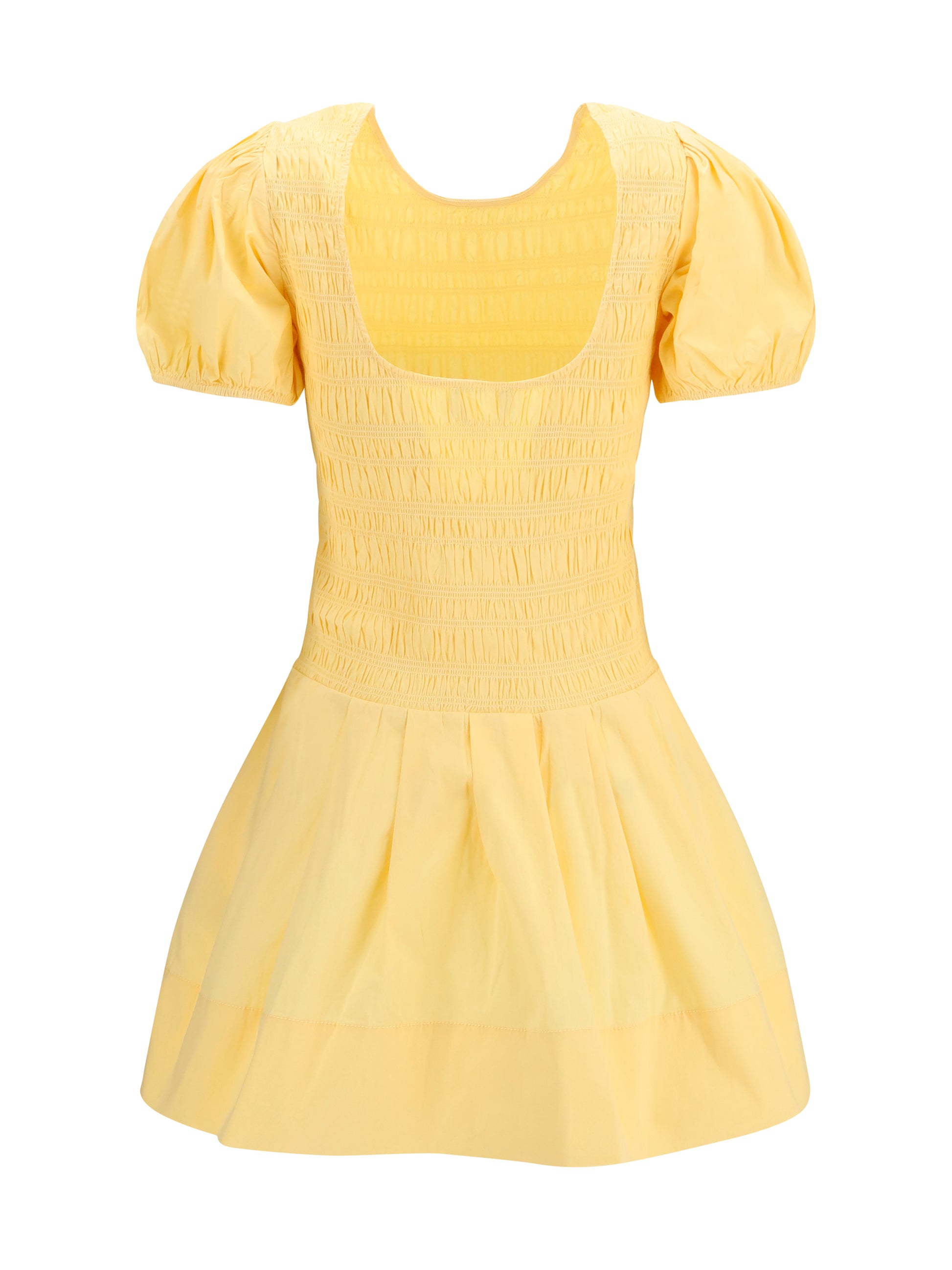 Ganni Women Stretch Cotton Mini Dress With Balloon Sleeves GANNI