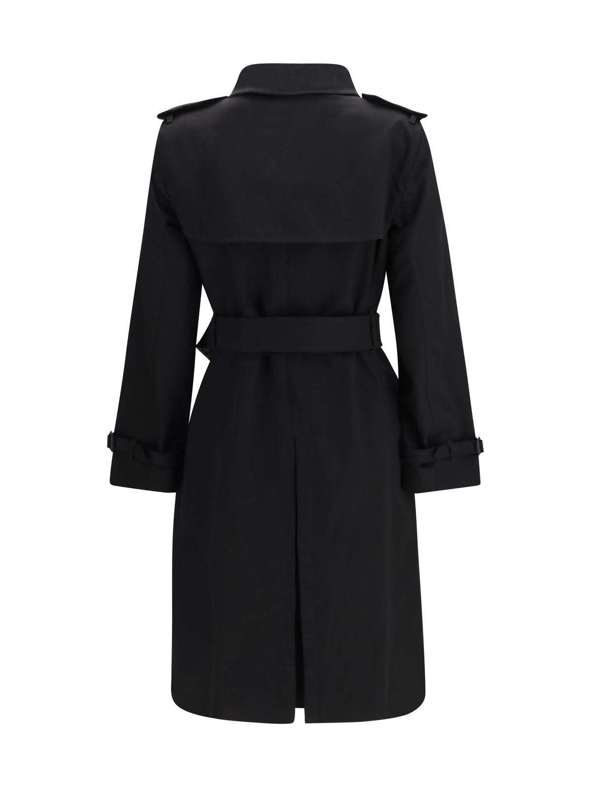 Burberry Women Long Gabardine Trench Coat With Check Collar BURBERRY