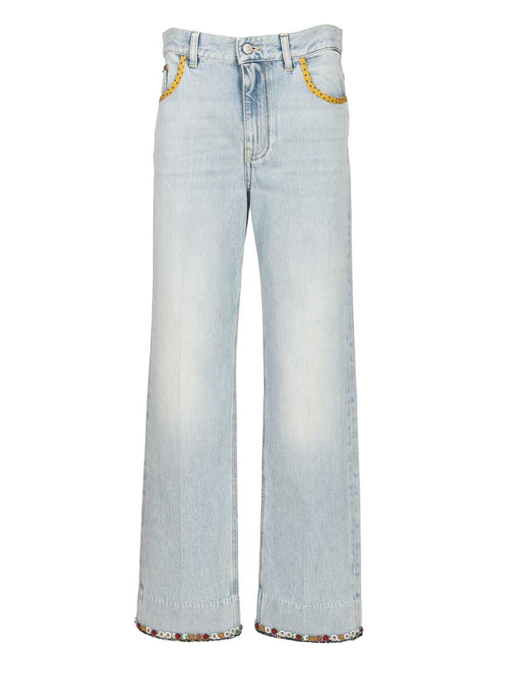 Valentino Garavani Women Denim Trousers With Embroidered Flower Trim VALENTINO GARAVANI