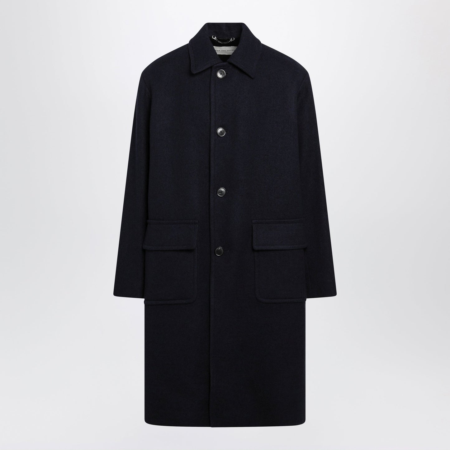 Dries Van Noten Navy Blue Single-Breasted Wool Coat Men DRIES VAN NOTEN