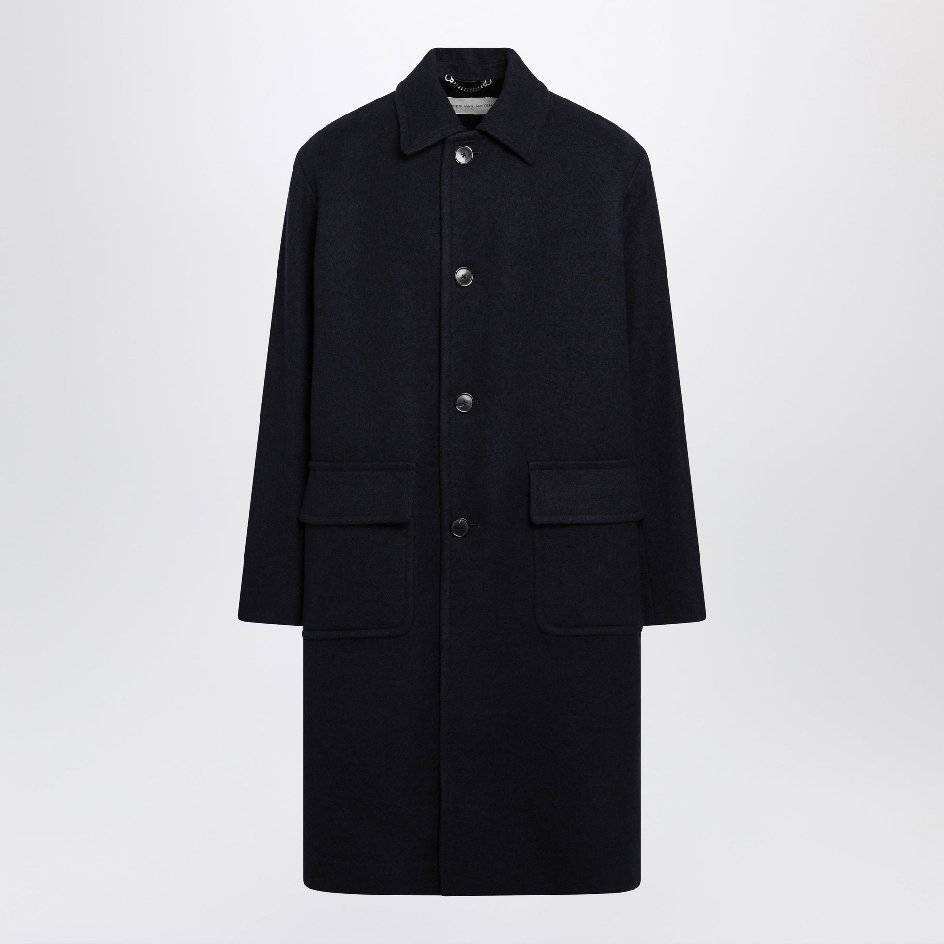 Dries Van Noten Navy Blue Single-Breasted Wool Coat Men DRIES VAN NOTEN