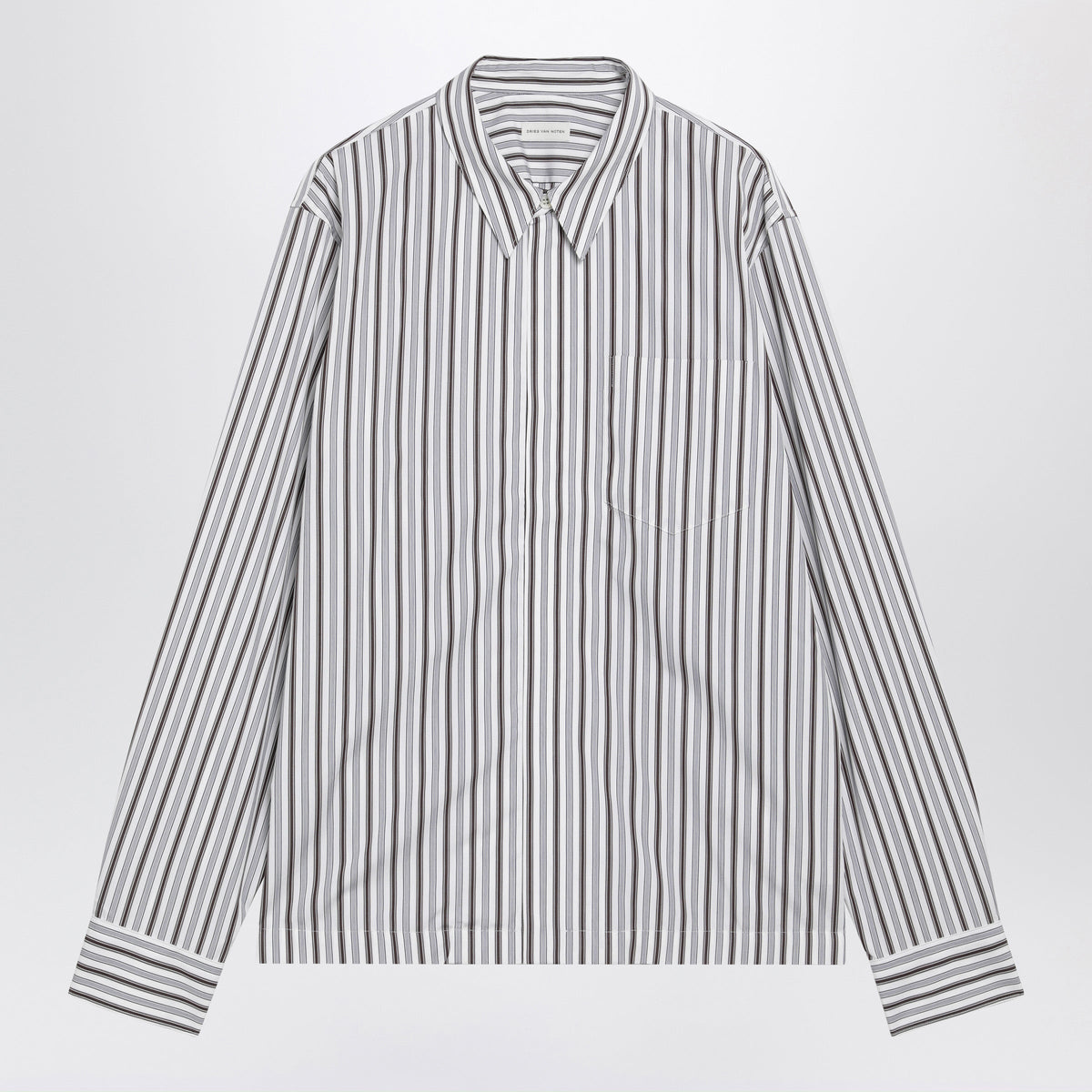 Dries Van Noten White Striped Cotton Shirt With Zip Men DRIES VAN NOTEN