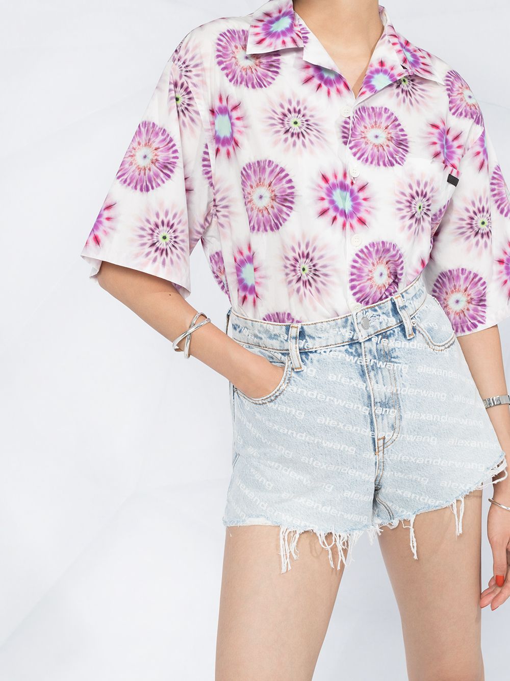 Alexander Wang Women All-Over Logo Printed Denim Shorts ALEXANDER WANG
