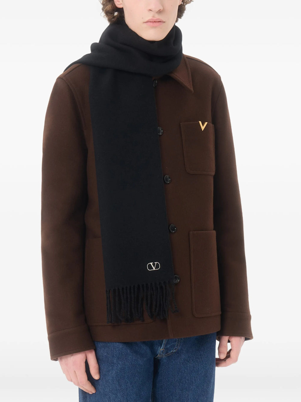 Valentino Garavani Men Wool Scarf With Vlogo Embroidery VALENTINO GARAVANI