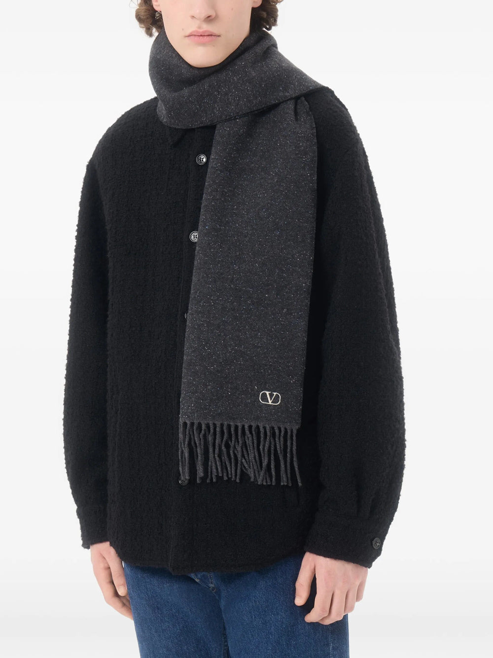 Valentino Garavani Men Wool Scarf With Vlogo Embroidery VALENTINO GARAVANI
