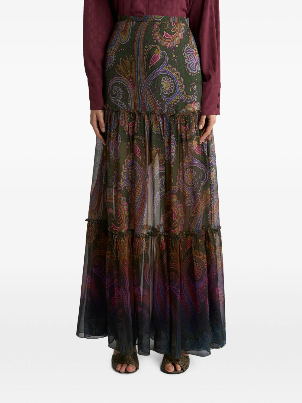 Etro Women Silk Maxi Skirt With Placed Paisley Print ETRO