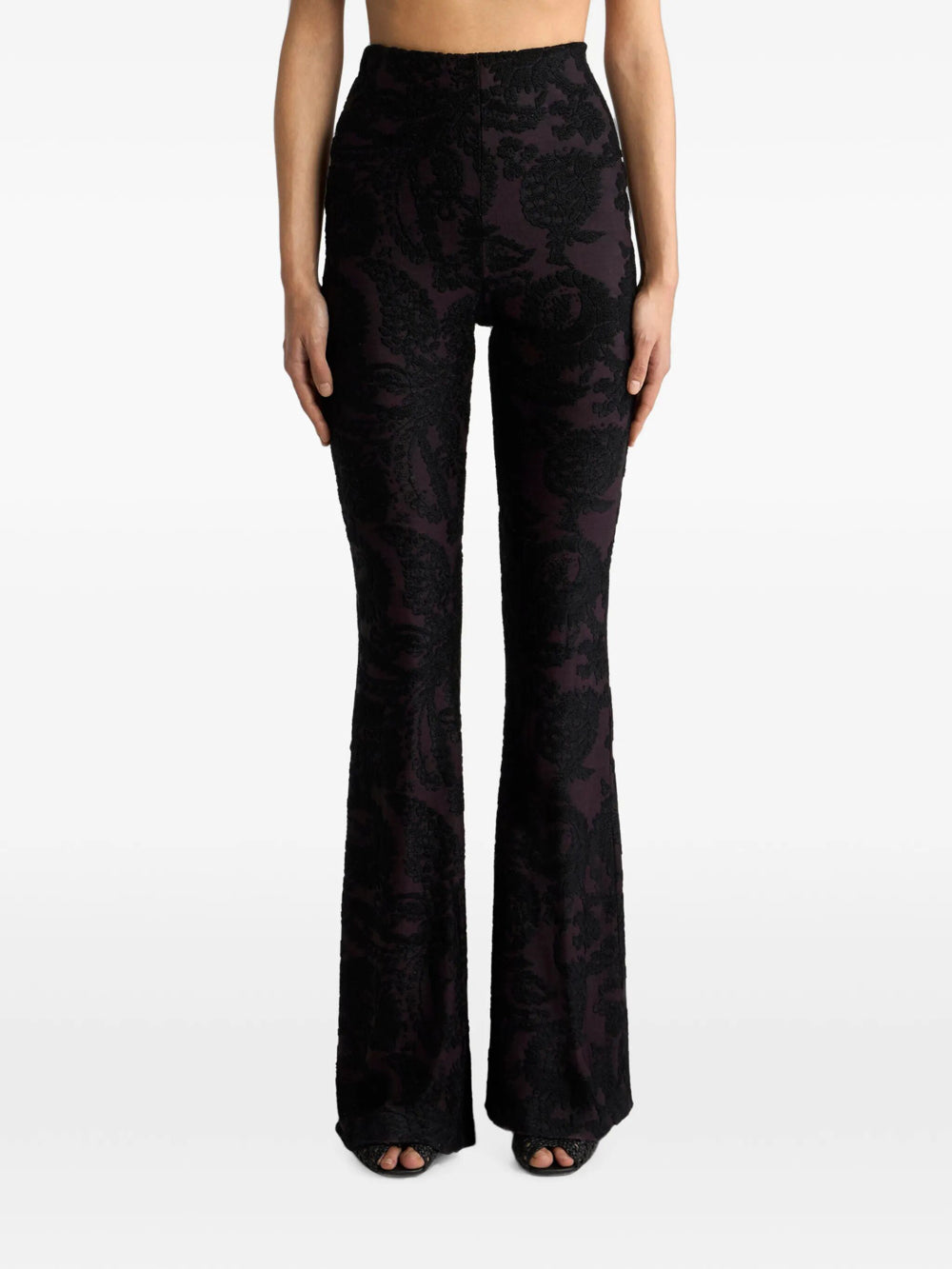 Etro Women Flared Trousers In Chenille Jacquard With Paisley Foliage Motif ETRO