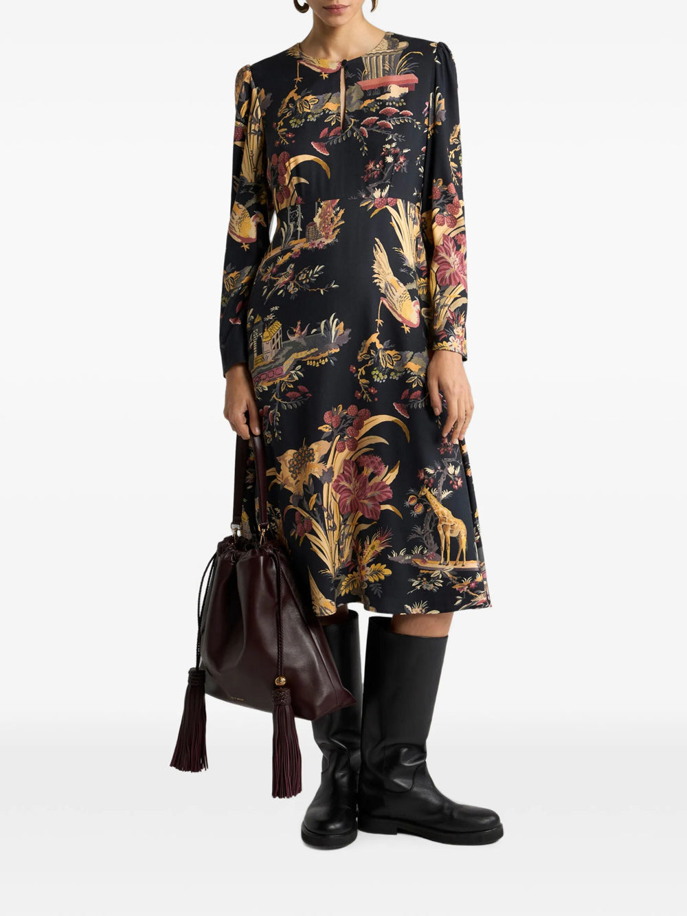 Etro Women Crepe Midi Dress With Flower And Animal Motif ETRO