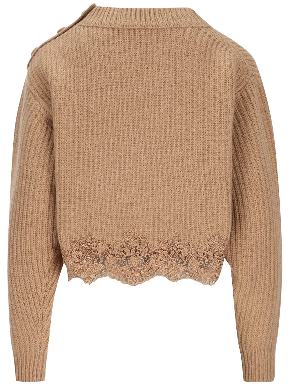 Chloe Women Pullover Corto Con Collo A Lupetto In Maglia Di Lana E Cashmere Con Pizzo CHLOE
