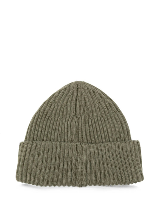 Stone Island Men Ribbed Wool Beanie With Compass Patch STONE ISLAND
