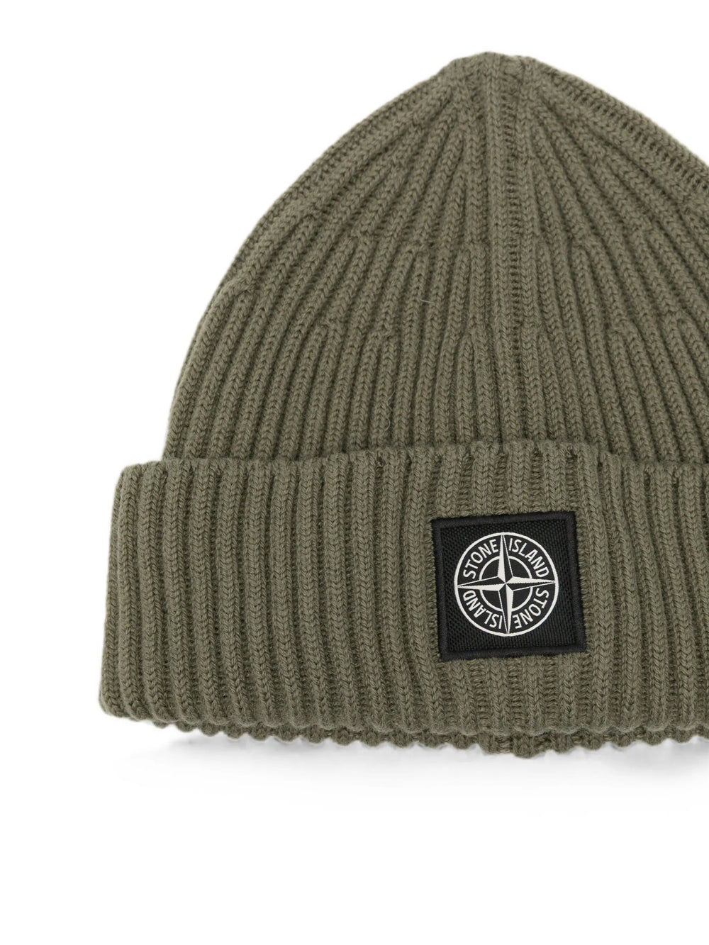 Stone Island Men Ribbed Wool Beanie With Compass Patch STONE ISLAND