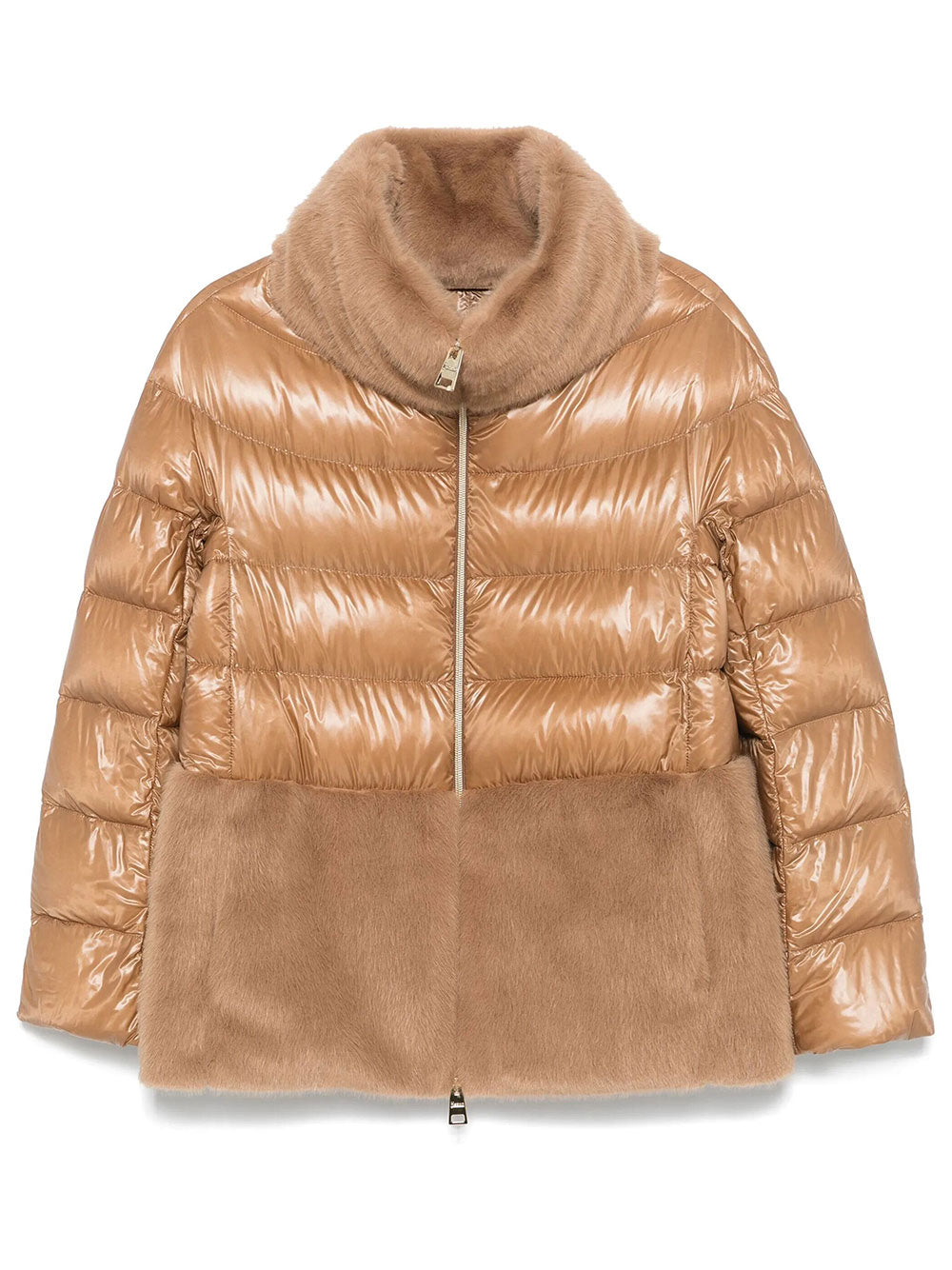 Herno Women Ultralight Nylon And Lady Alternative Fur Cape HERNO