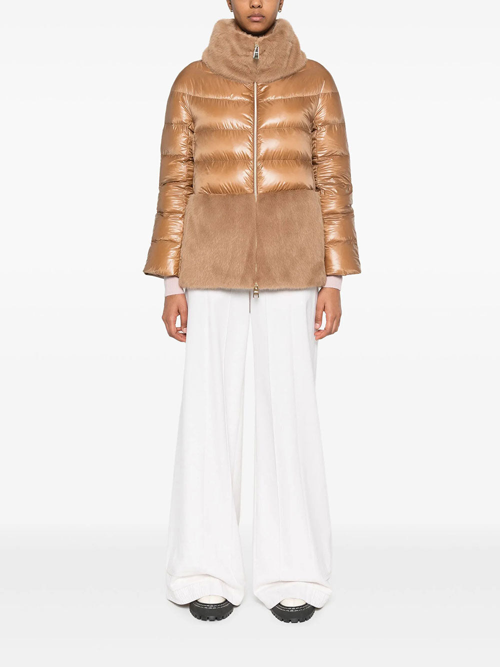 Herno Women Ultralight Nylon And Lady Alternative Fur Cape HERNO