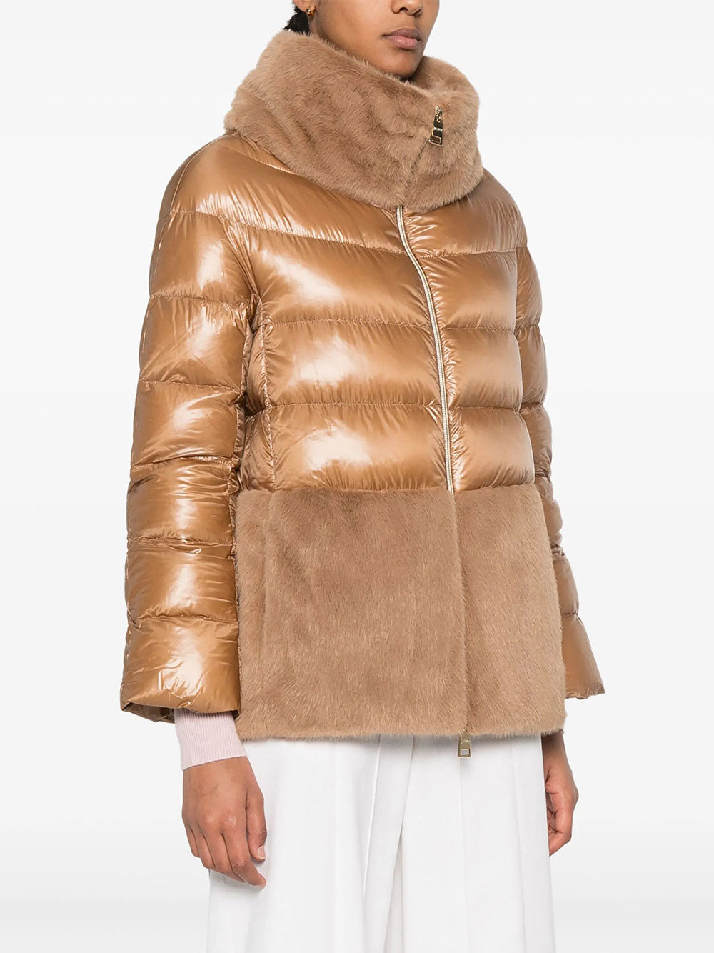 Herno Women Ultralight Nylon And Lady Alternative Fur Cape HERNO