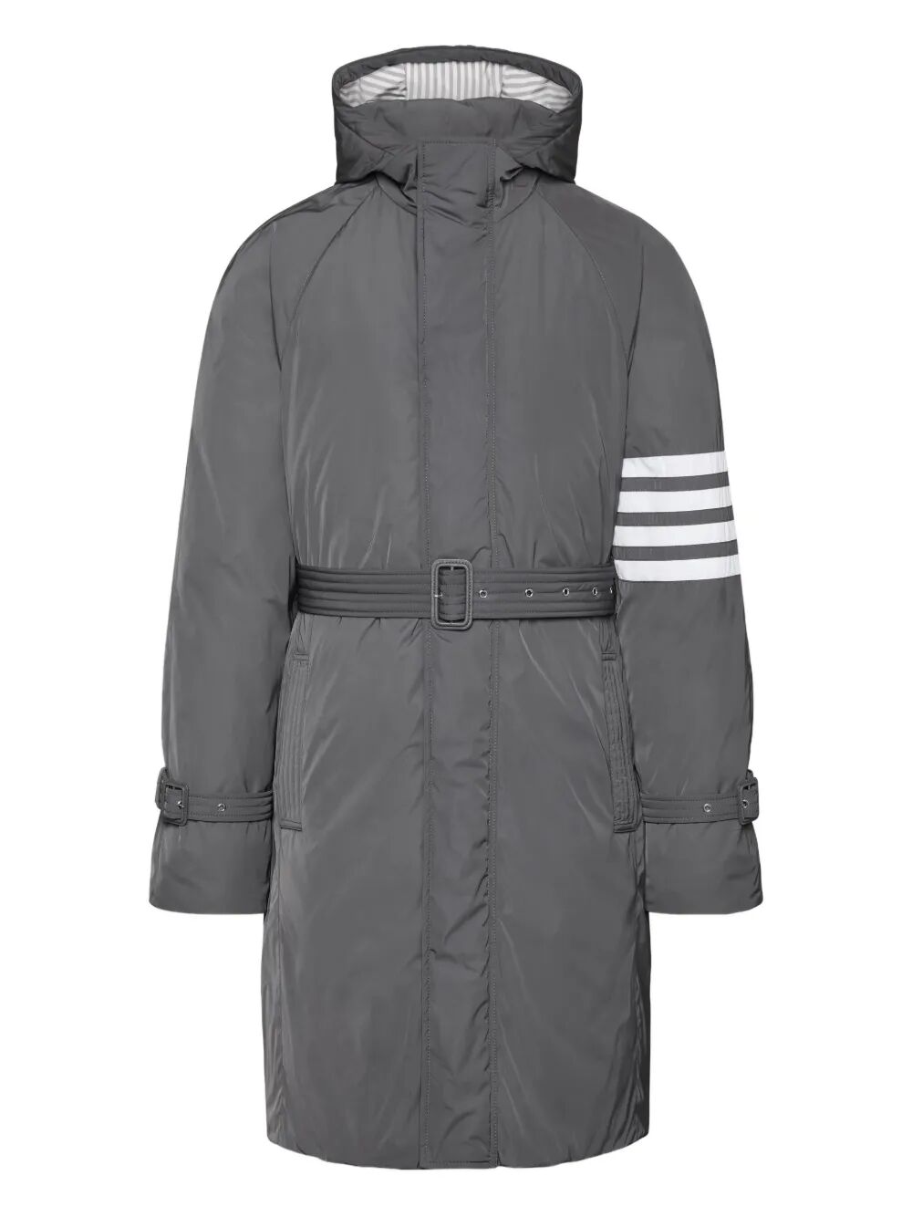 Thom Browne Men Poly Twill 4-Bar Hooded Down Parka With Belt THOM BROWNE