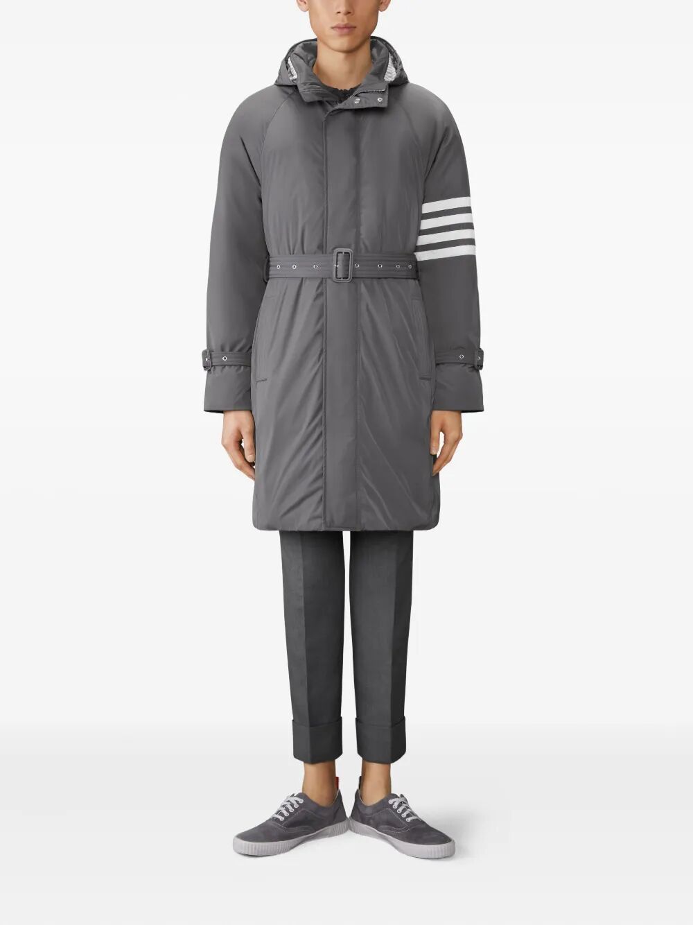 Thom Browne Men Poly Twill 4-Bar Hooded Down Parka With Belt THOM BROWNE