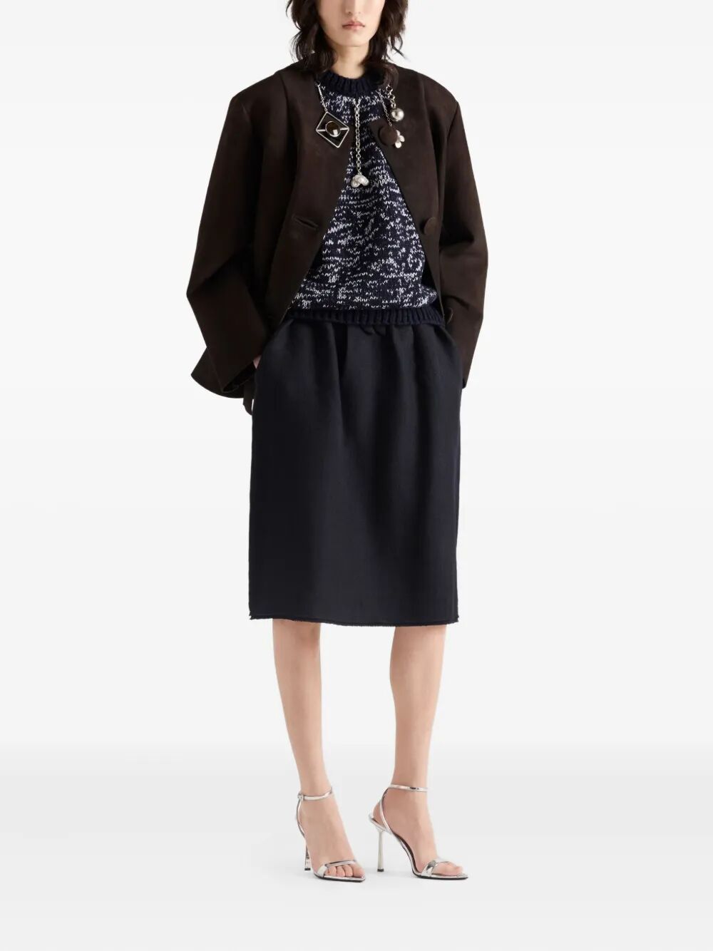Prada Women Chevron Wool Midi Skirt PRADA