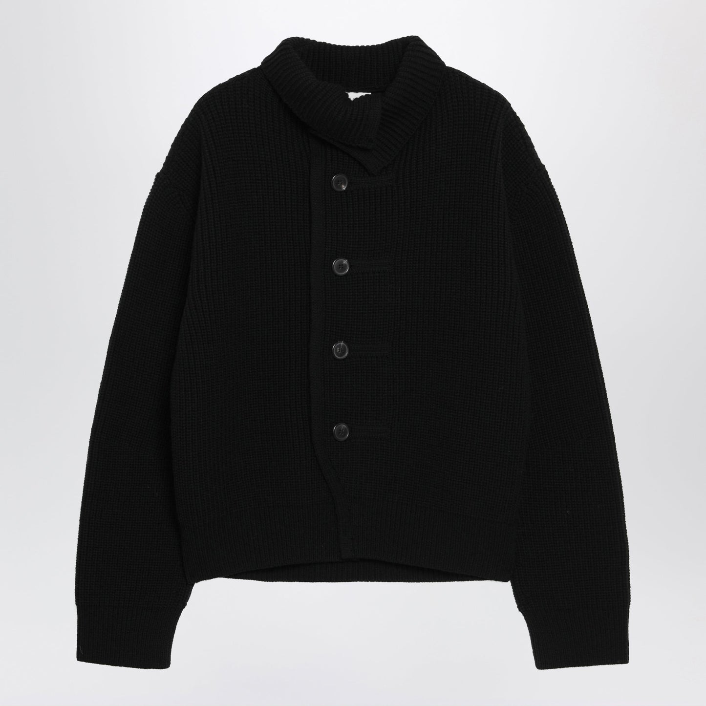Dries Van Noten Black Waffle-Knit Wool Cardigan Men DRIES VAN NOTEN