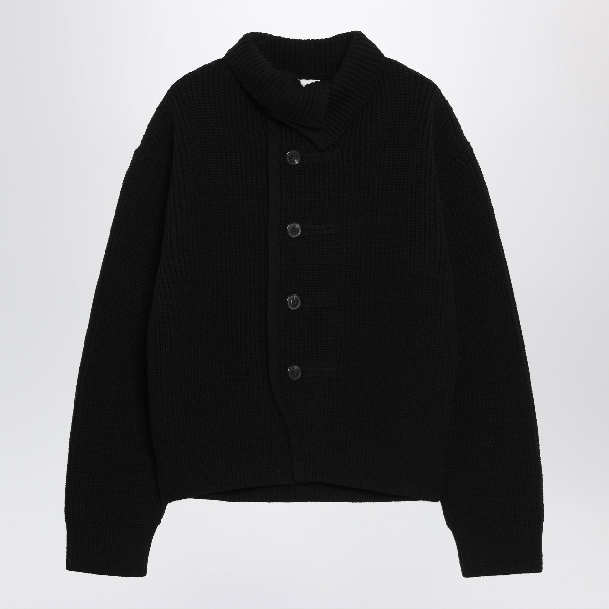 Dries Van Noten Black Waffle-Knit Wool Cardigan Men DRIES VAN NOTEN